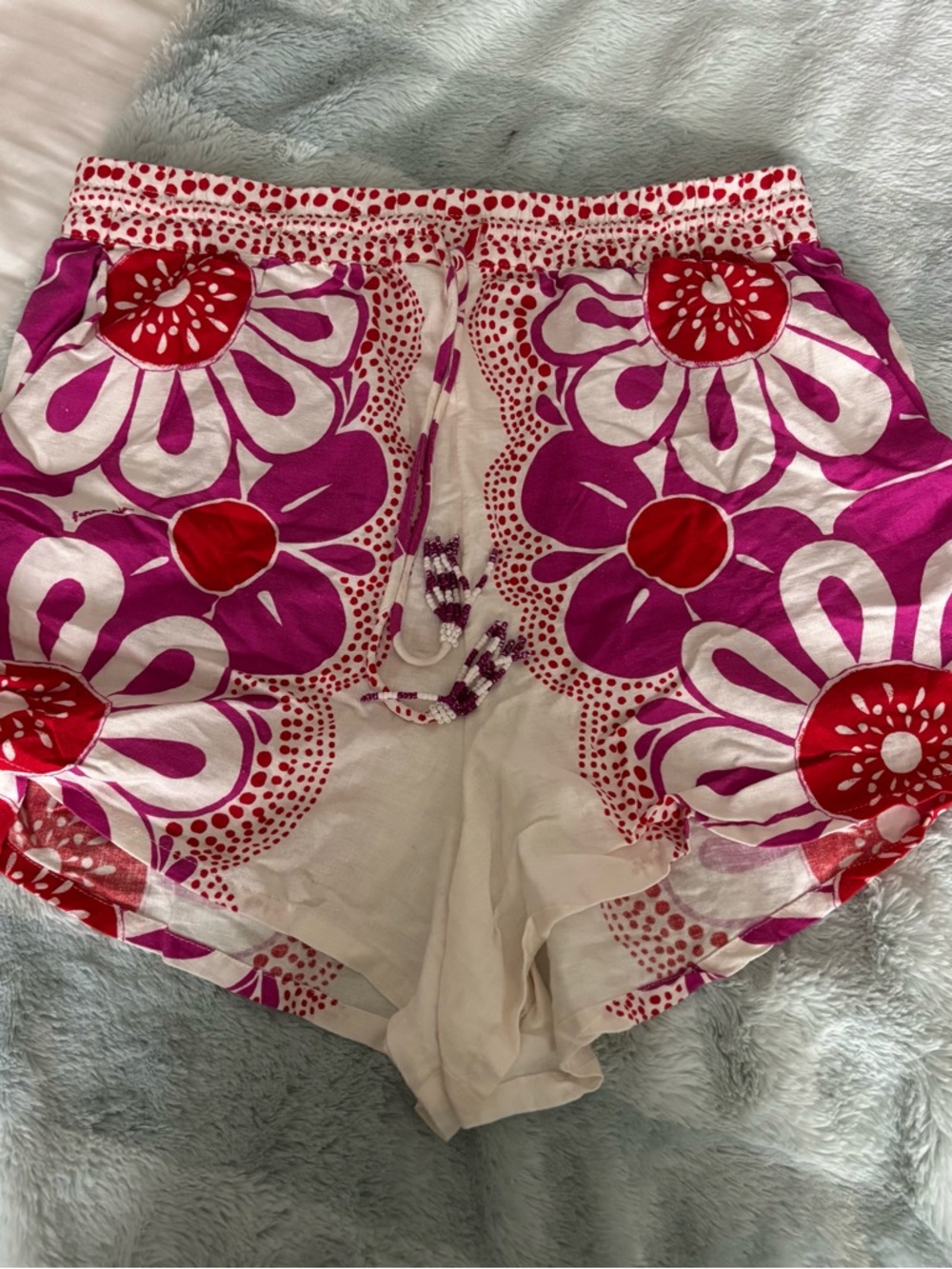 FARM Rio White Shorts with Pink and Red Floral Print
